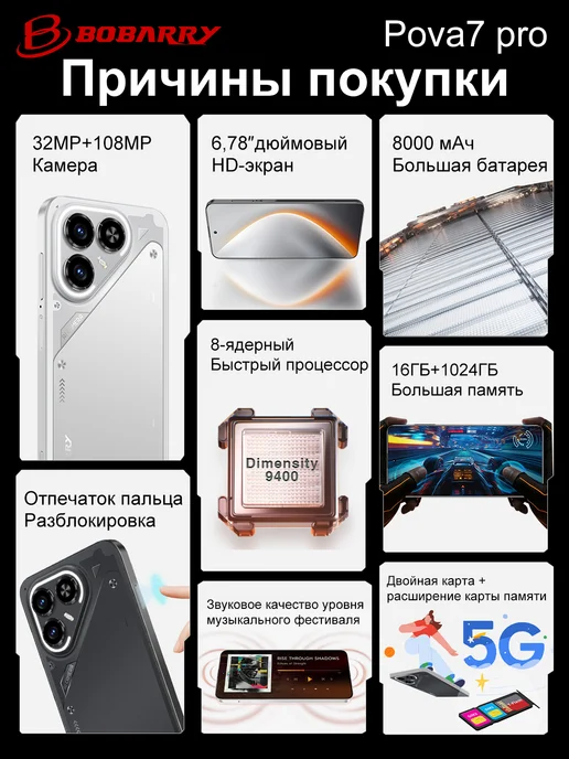 Смартфон Bobarry 2026 Tecn Pova 16/1024 ГБ, серый, фото 3