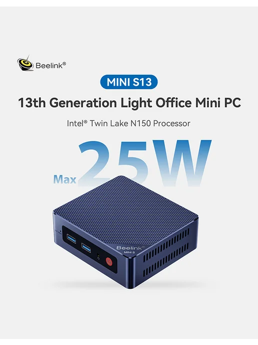 Beelink Мини компьютер MINI S13 intel N150, 12ГБ+500 ГБ, 12 ГБ, 500 ГБ, фото 2