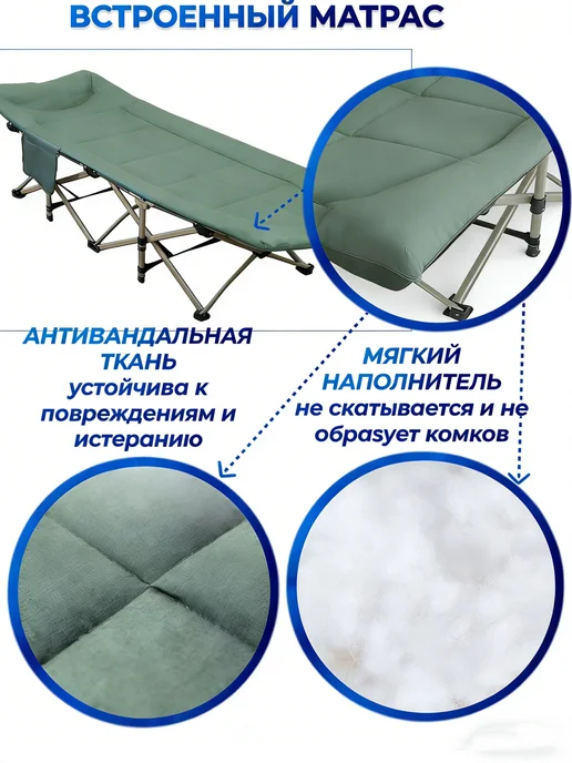 mircamping Раскладушка с матрасом взрослая с подогревом туристическая, зеленый, фото 7