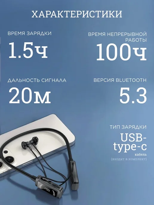 4-Electronics Наушники спортивные беспроводные на шею, черный, фото 4