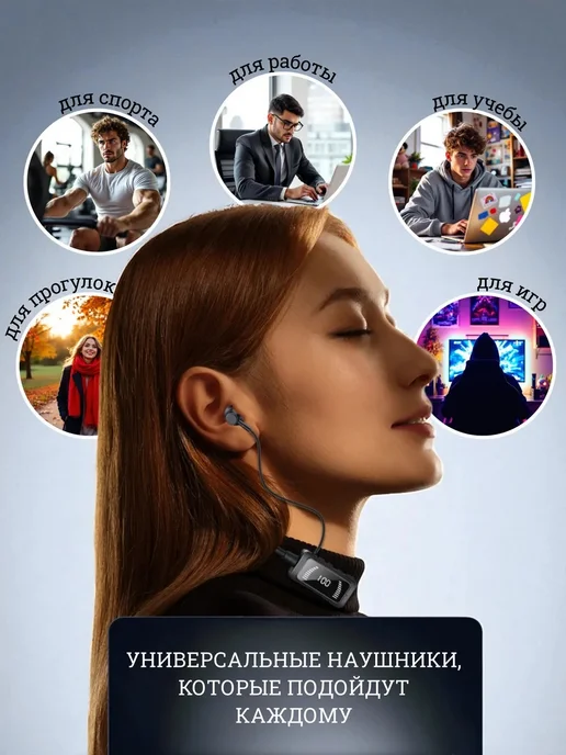 4-Electronics Наушники спортивные беспроводные на шею, черный, фото 6