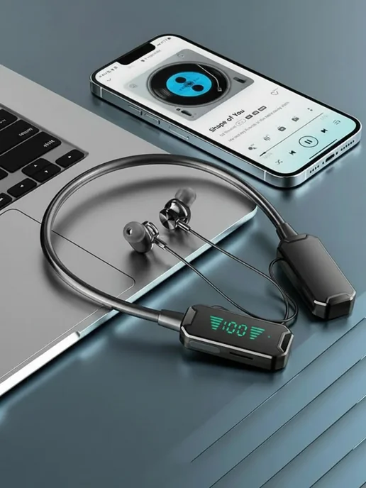 4-Electronics Наушники спортивные беспроводные на шею, черный, фото 8