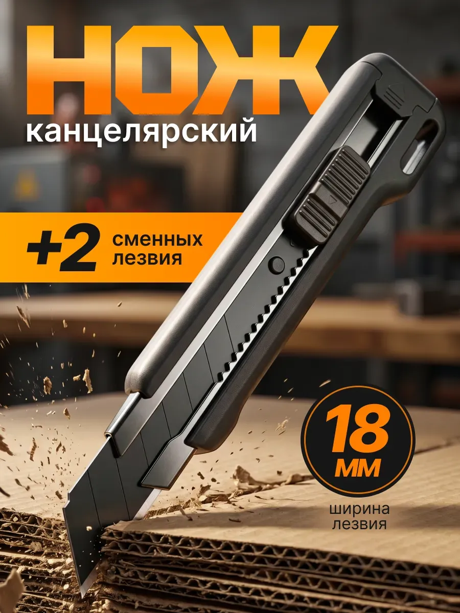 Канцелярский нож с лезвиями 18 мм острый