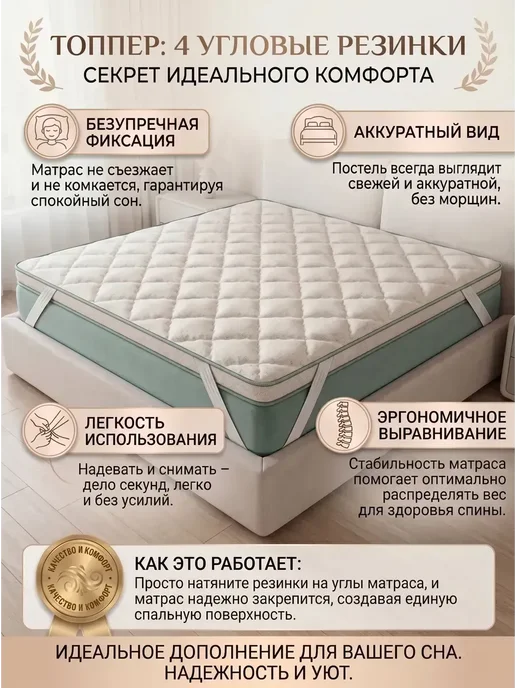 YANSON Твои правила сна Матрас топпер мягкий 8 см натуральный латекс 180х200, 80x200, фото 4