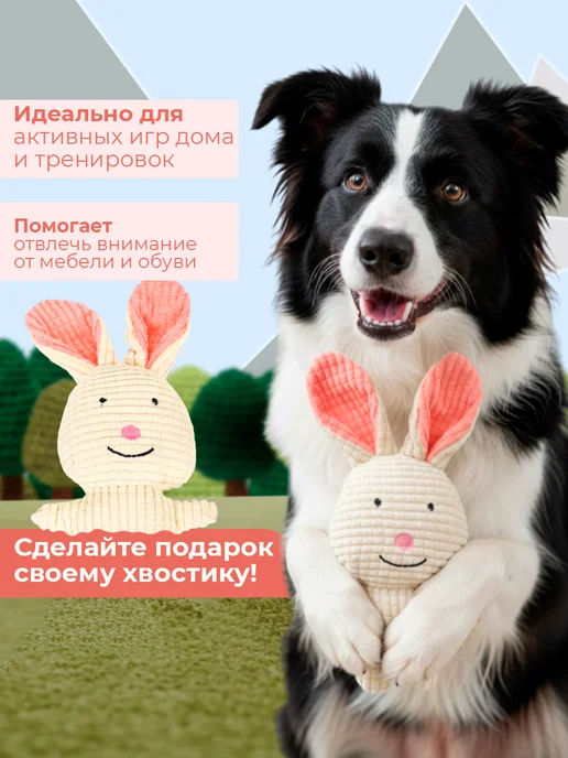 Пижон Игрушка мягкая для собак с канатом, с пищалкой, 23 см, белый, фото 4