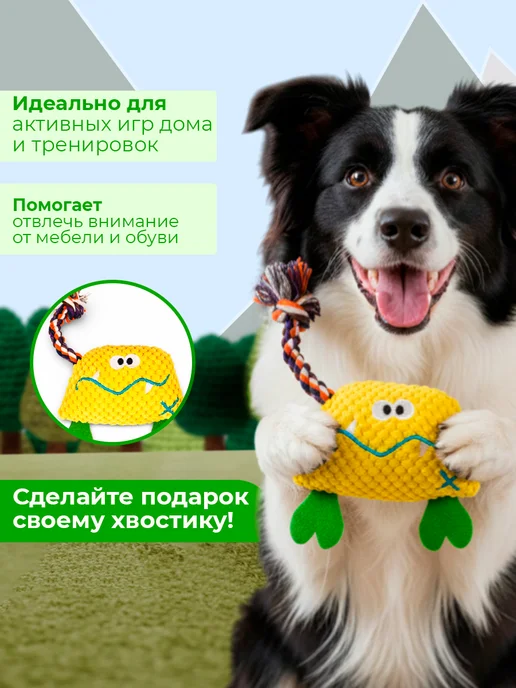 Пижон Игрушка мягкая для собак с канатом, с пищалкой, 23 см, желтый, фото 4