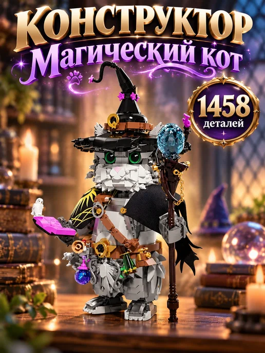 LEGO Конструктор Гарри Поттер Магический Кот 1458 деталей, серый