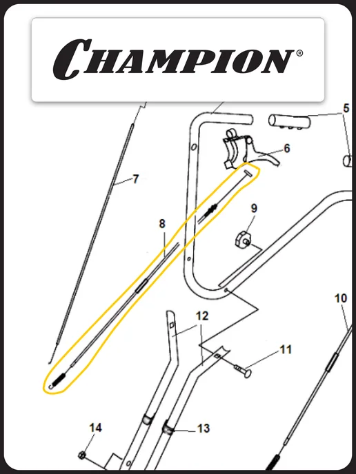 CHAMPION Трос хода вперед для культиватора BC5511, BC5512, BC5712, вариант, фото 6