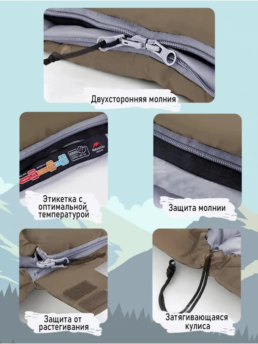 Naturehike Спальный мешок туристический теплый одеяло, коричневый, фото 3