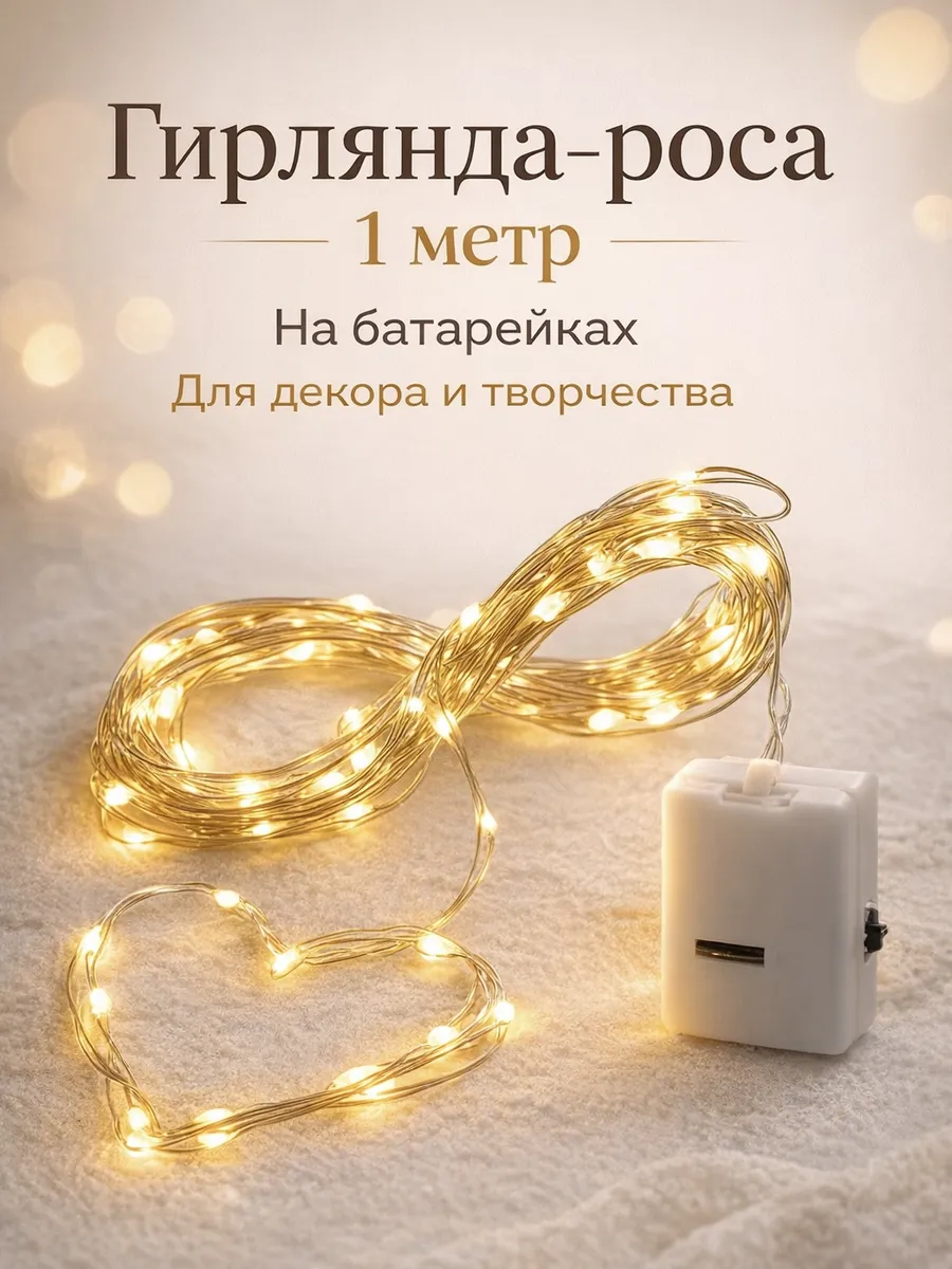 Гирлянда на батарейках маленькая 1 метр для поделок