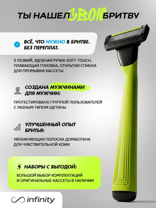 INFINITY Бритва мужская станок для бритья с 2 кассетами, зеленый, фото 5