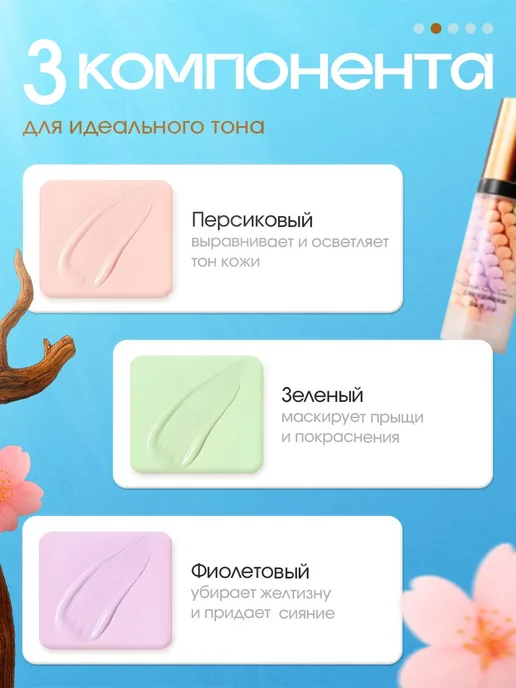 База под макияж.Основа под макияж.Праймер для лица 3 в 1, розовый, фото 2