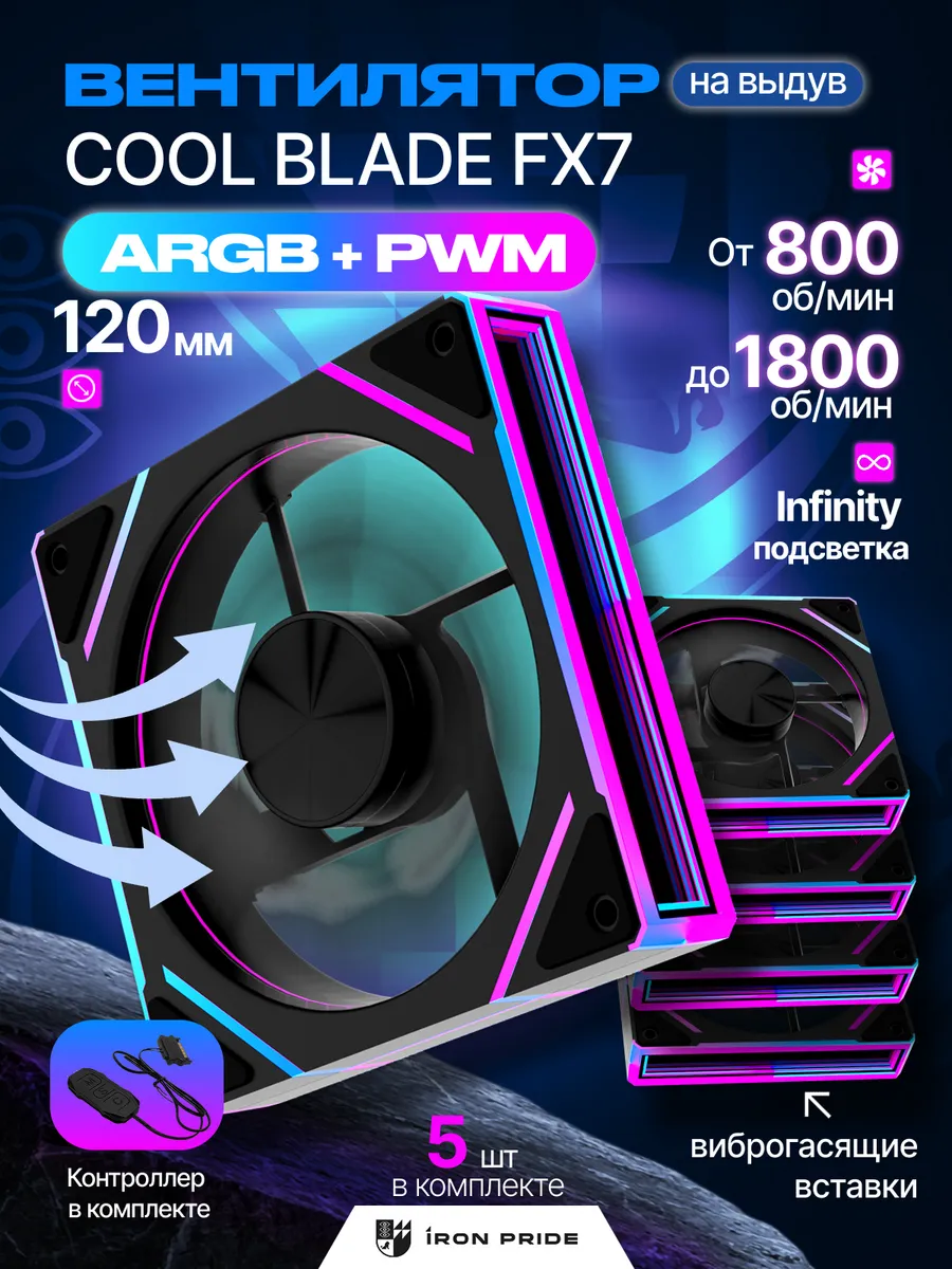 Комплект вентиляторов Cool Blade FX7Black 120мм ARGB+PWM 5шт