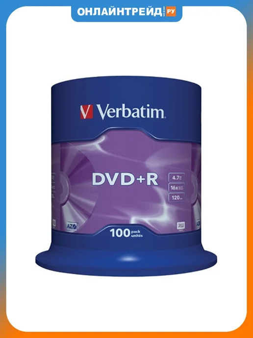 Verbatim V Диск VERBATIM DVD+R 4.7GB 16x CB 100, 4,7 ГБ