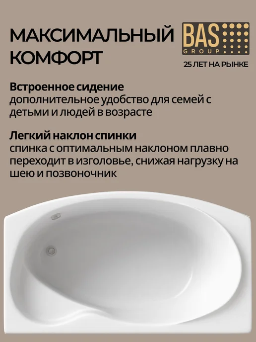 BAS bath acrylic system Ванна акриловая 170х80 с каркасом и экраном Олива, 170x80, фото 2