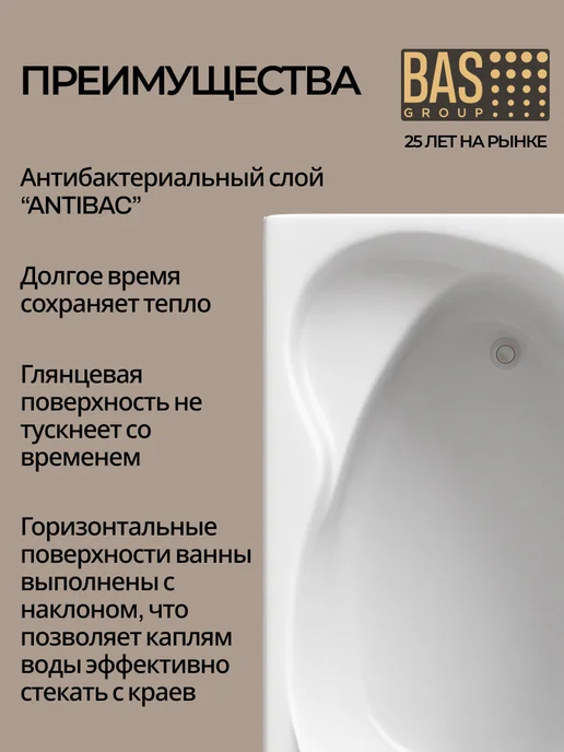 BAS bath acrylic system Ванна акриловая 170х80 с каркасом и экраном Олива, 170x80, фото 3