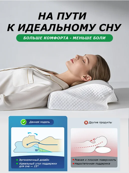 Подушка ортопедическая с эффектом памяти, серый, фото 2