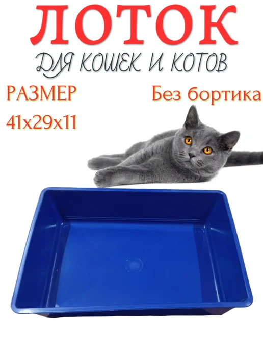 Лоток для кошек без бортика синий, синий