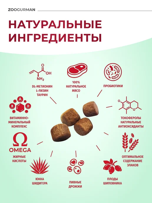 Сухой корм ЗООГУРМАН Полнорац. Пород… для собак, взрослые, мелкие, средние, 1,2 кг, фото 3