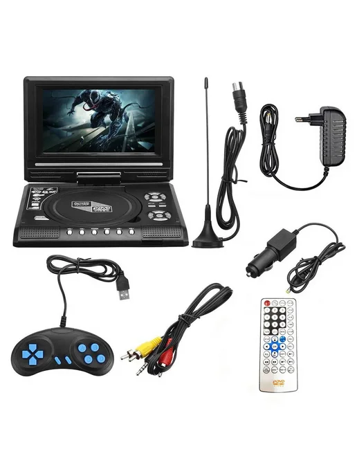 Портативный DVD плеер 7 8" USB SD Черный, черный, фото 3