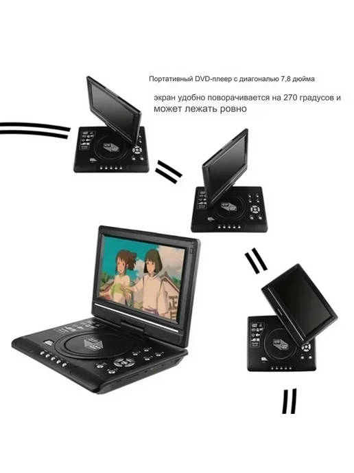Портативный DVD плеер 7 8" USB SD Черный, черный, фото 5