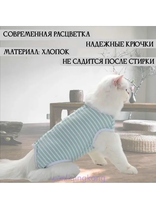 Послеоперационная попона для кош M Белый в зеленую полоску, белый, фото 2