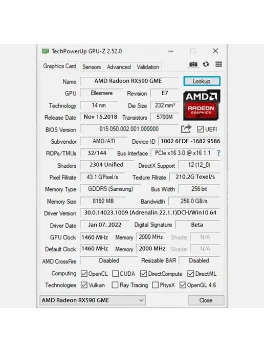Radeon RX 590 GME 8GD 8ГБ GDDR5 (RX590 2304sp), 8 ГБ, фото 4