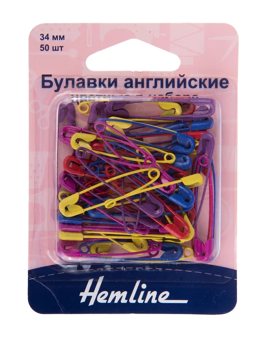 HEMLINE 414.АС Булавки безопасные английские цветные 34 мм, синий