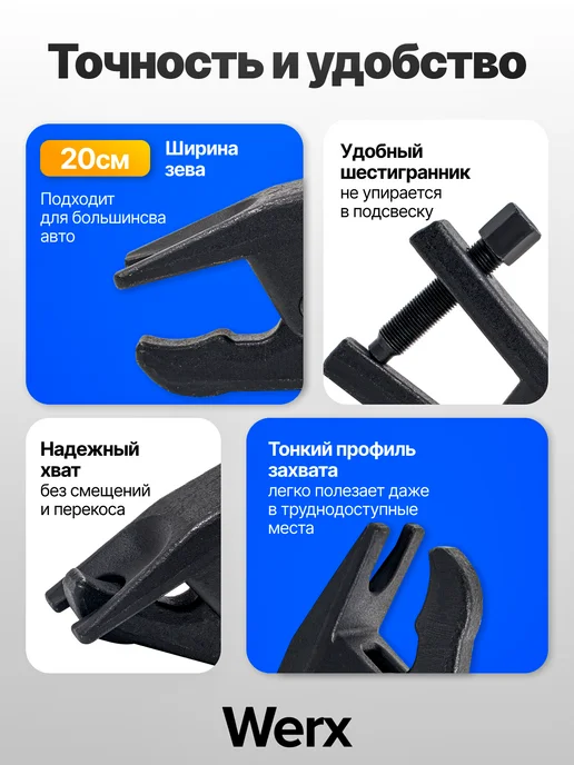 Werx Съемник рулевых и шаровых соединений с изменяемой высотой, синий, фото 2