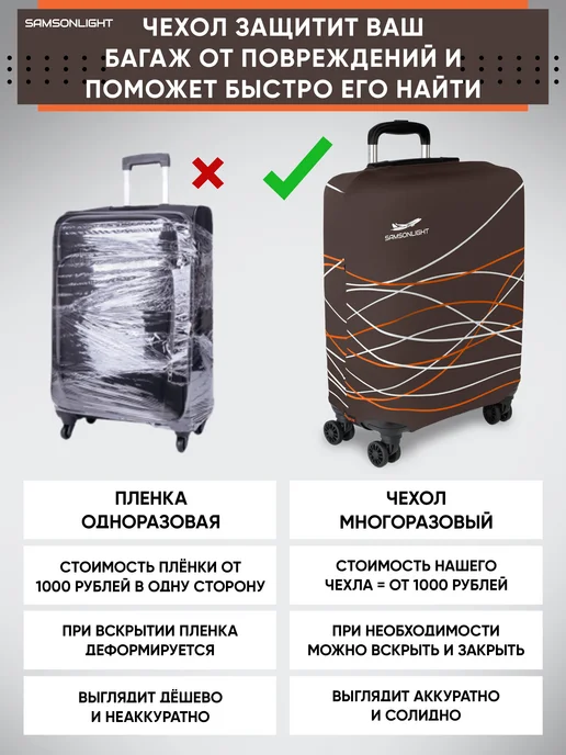 SAMSONLIGHT Чехол на чемодан М плотный прозрачный, коричневый, фото 8