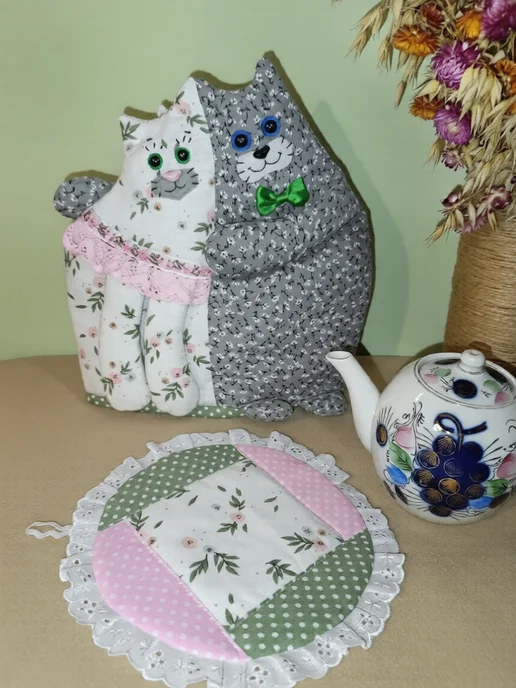 Грелка для чайника. Кот и кошечка, серый, фото 2