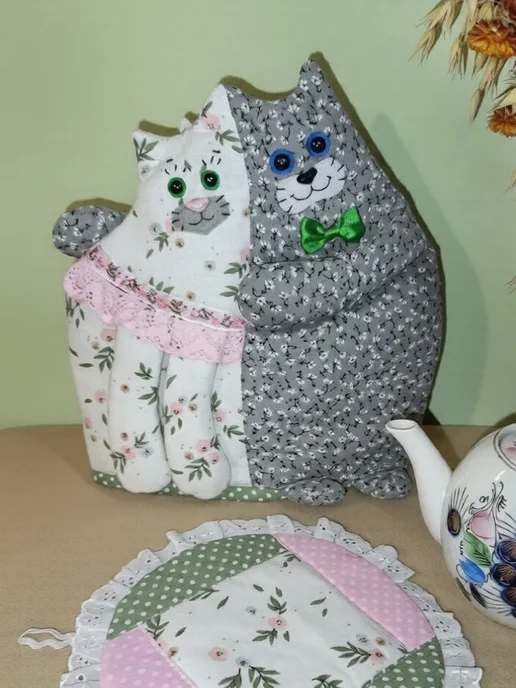 Грелка для чайника. Кот и кошечка, серый, фото 3