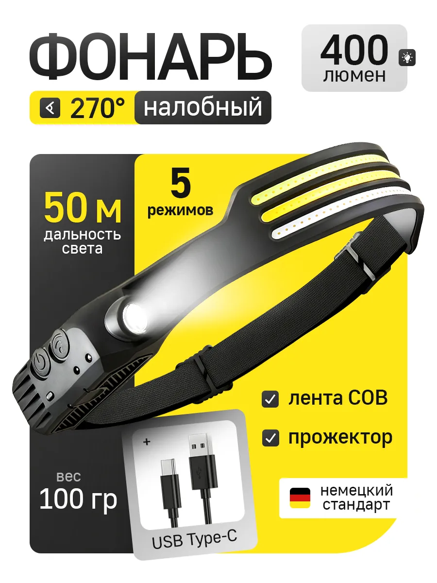 Фонарь лента налобный управление жестами