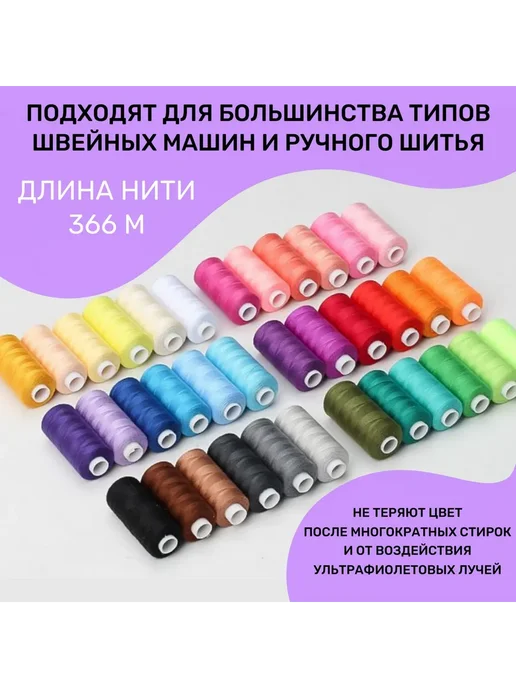 Нитки швейные 6 цветов 366м Ассорти №6, 6 цв., 366 м, фото 5