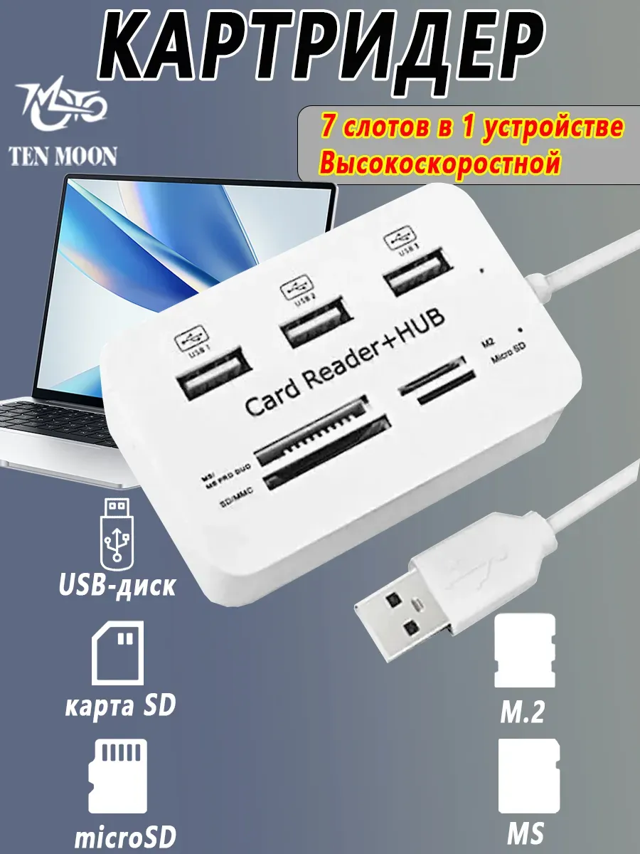 Картридер USB 2.0 - Micro SD - SD - M2 - MS - ТС
