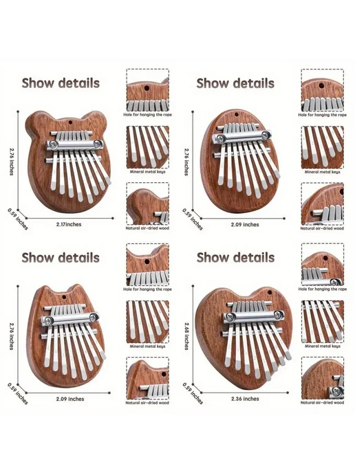 Мини-пианино Kalimba Thumb для начинающих Коричневый, коричневый, фото 2