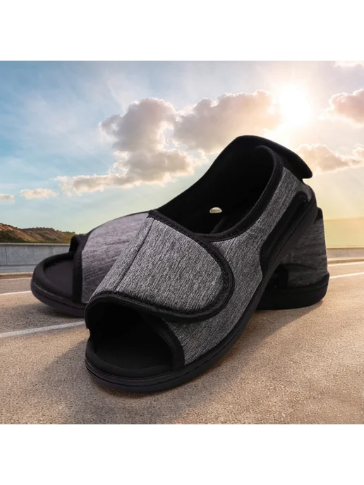 Диабет обувь регулируемая на slip-on для отеков (серый 40-41, серый, фото 4