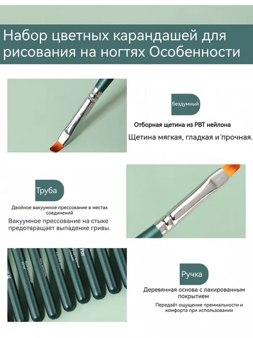 Кисть для маникюра черный Нейлон, черный, фото 6
