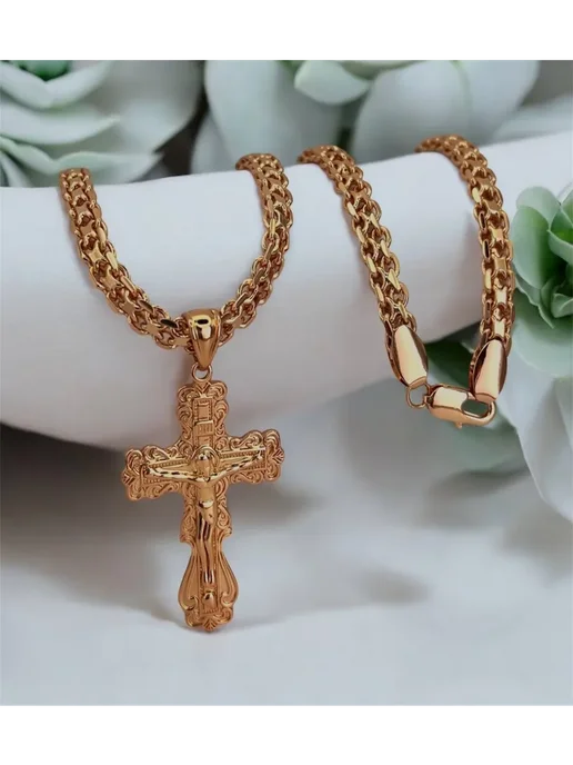 Fallon Jewelry Цепочка на шею с крестиком мужская подарок на 23 февраля, желтый, фото 6