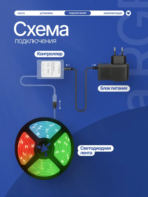 Arcona Светодиодная лента с пультом rgb led подсветка 1м, 1 м, фото 3