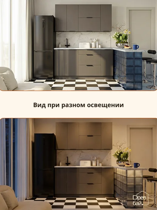 Древбай Кухонный гарнитур модульный навесной 60 см с полкой, серый, фото 6