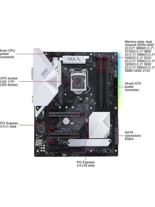 Asus Материнская плата PRIME Z370-A II LGA 1151 DDR4 ATX-, вариант, фото 4