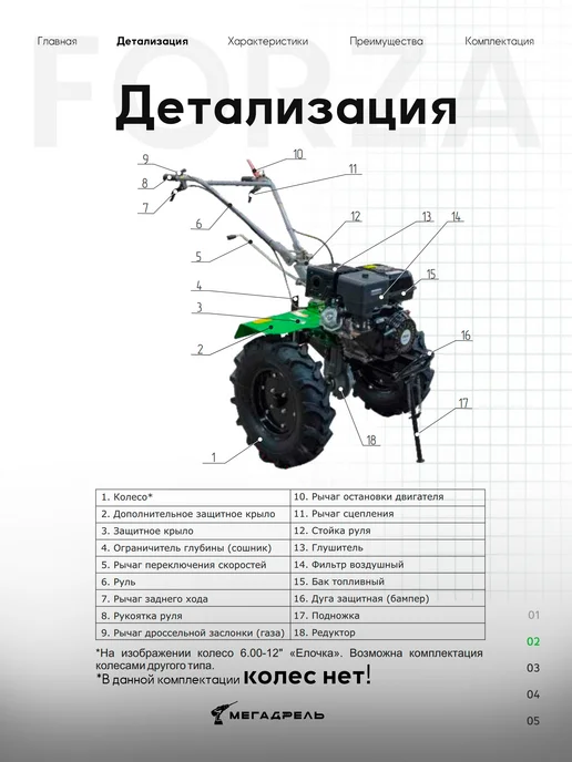 Forza Мотоблок бензиновый МБ8-1500 ЕСО 15 л.с. без колес, 32 ножа, 15 л, фото 3